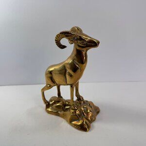 Vtg Brass Ram Sheep Standing on Rocks Figurine 6.5" tall
